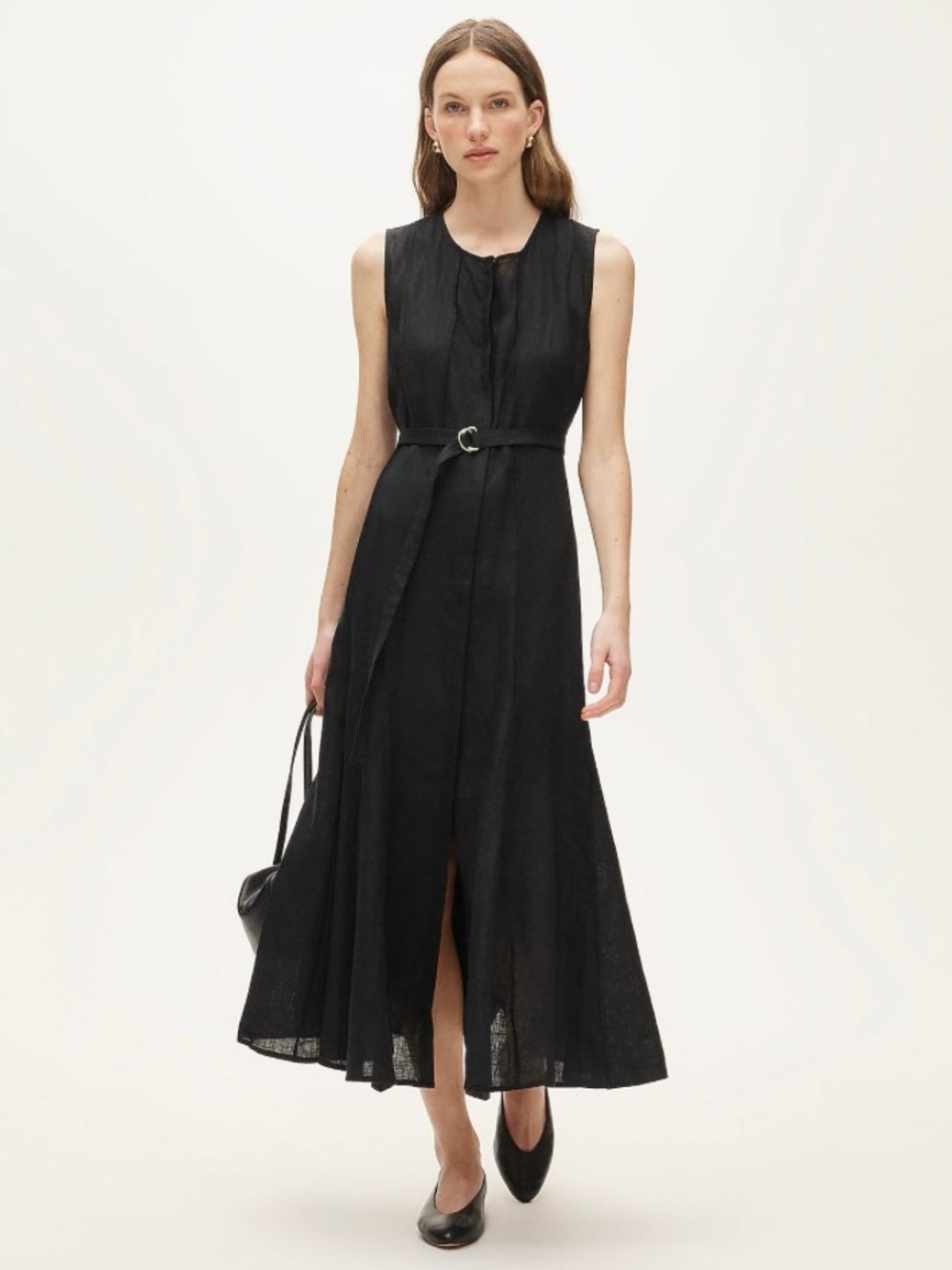 NWT J. Crew Seamed Linen Dress Removable Belt Black
